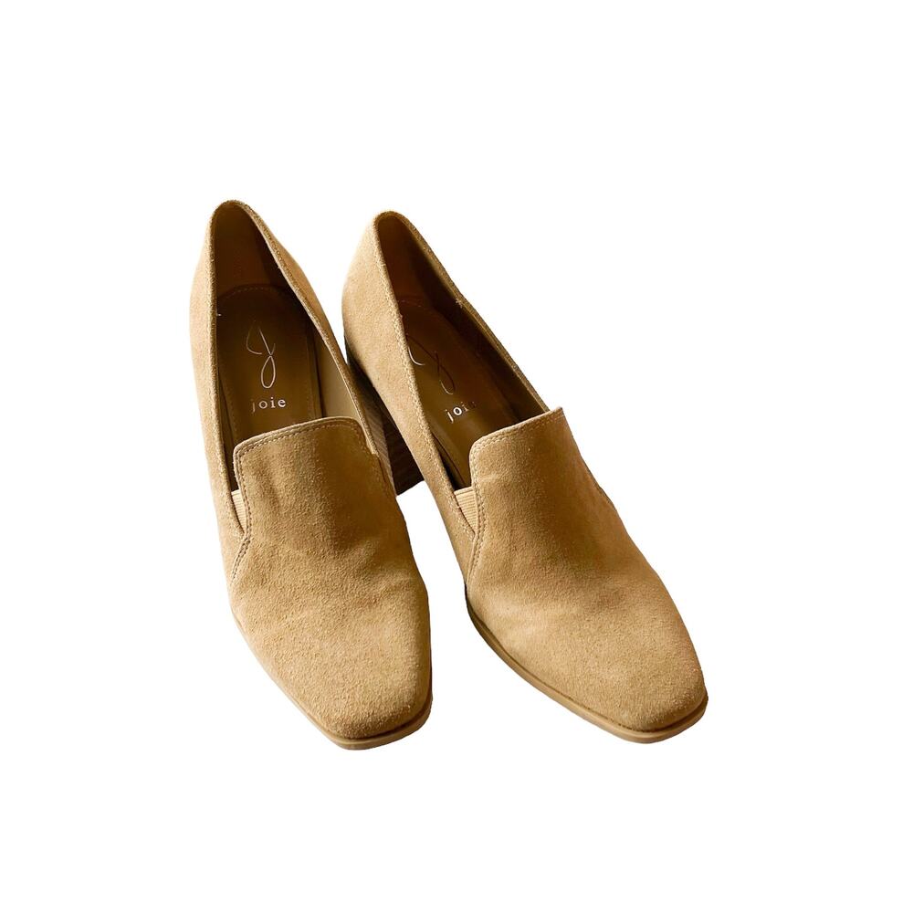 JOIE Wevenly Suede Loafers Block Heels Shoes Tan, 9.5